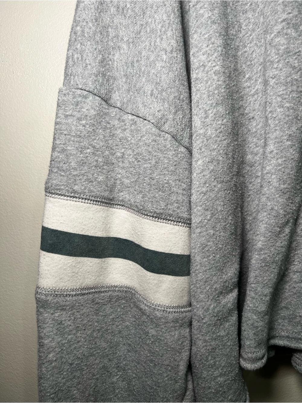 American Eagle Cropped Grey Hoodie with Striped Sleeves - Picture 2 of 5